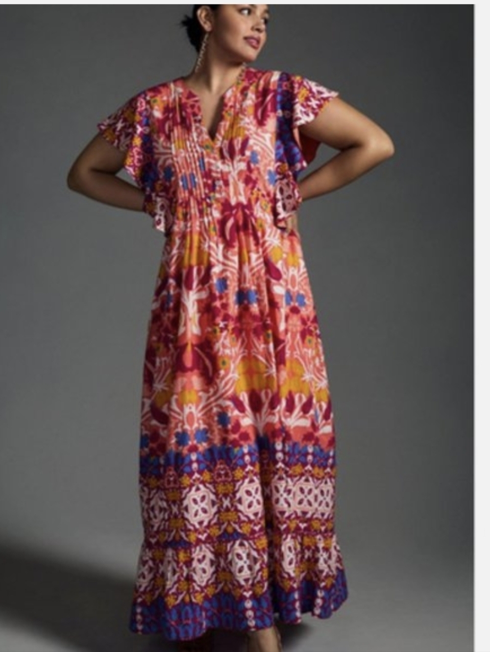 Anthropologie Multicolor Floral Maxi Dress in Pink, Purple & Yellow Size XL